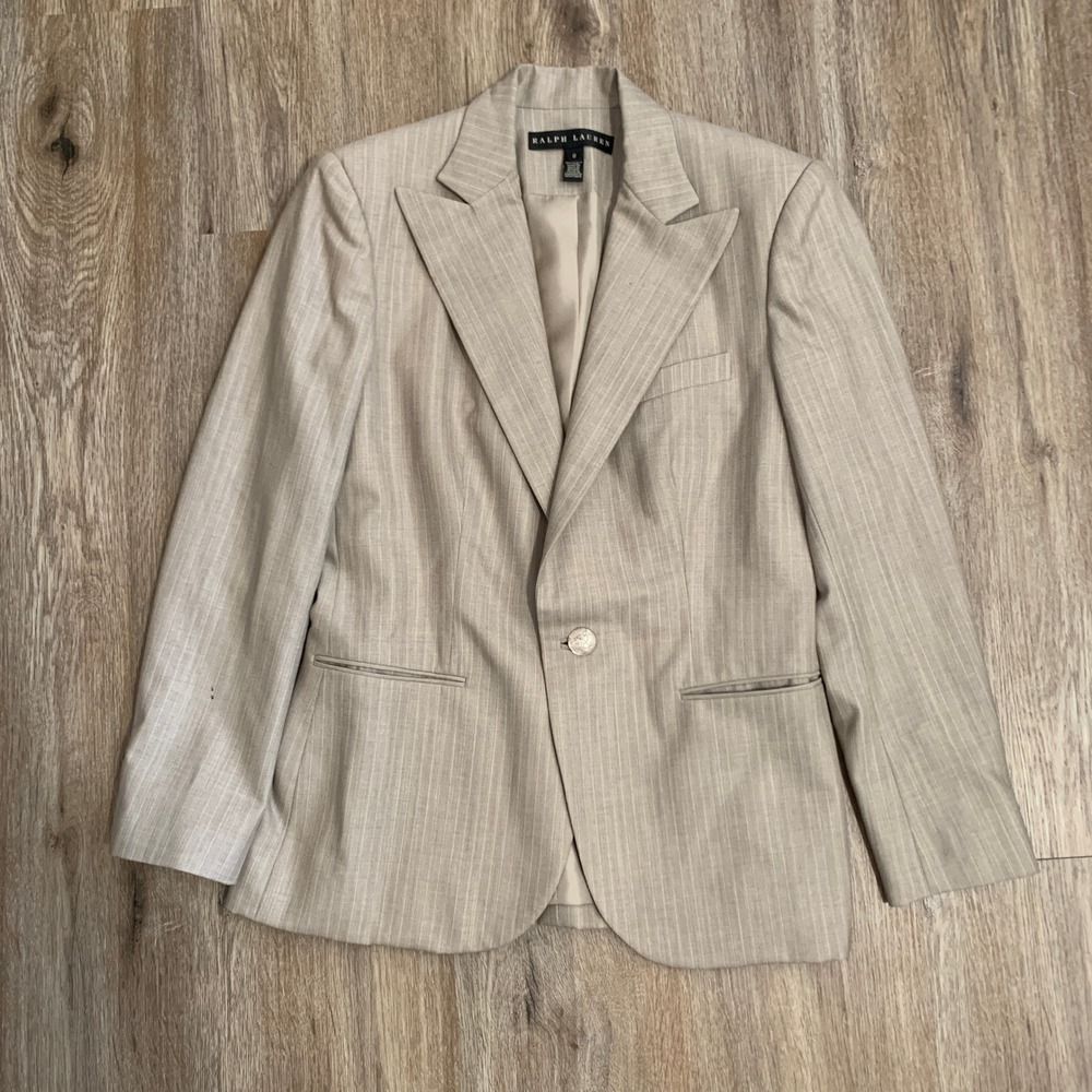 Vintage 90s Ralph Lauren wool blazer in beige, made in USA - size 8 womens
